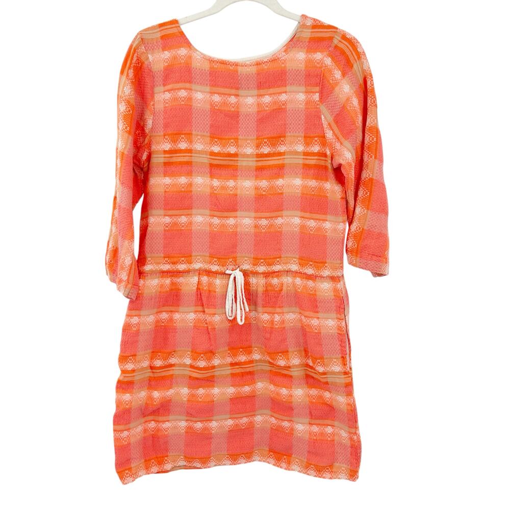Ace & Jig Womens Bold Casual Southwestern Plaid 3/4 Sleeve Dress Size‎ S Orange